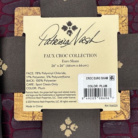 Patricia Nash Faux Croc Embossed Euro Sham Set Of Two Plum Red - Picture 9 of 9